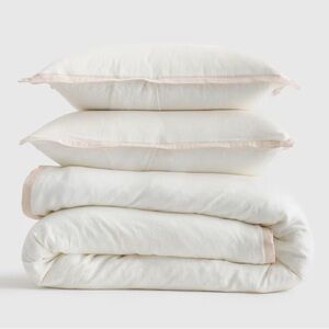 QUINCE European Linen Contrast Flange Duvet Cover Set King/Cal King Wht/Snd 7935